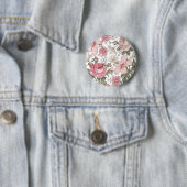 Oudroze bloempatroon met rozen ronde button 5,7 cm (In situ)