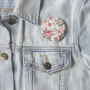 Oudroze bloempatroon met rozen ronde button 5,7 cm