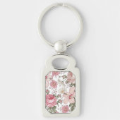 Oudroze bloempatroon met rozen sleutelhanger (Voorkant)