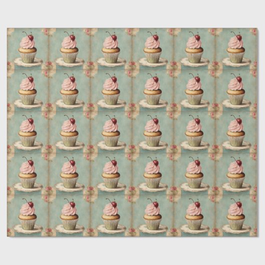 Oudroze Franse Cupcake Inpakpapier (Vlak)