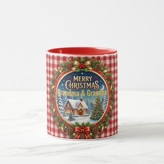 Oudroze geruite Kerstmis Mok (Midden)