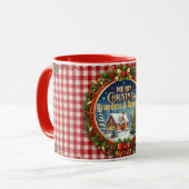 Oudroze geruite Kerstmis Mok (Voorkant links)
