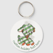 Oudroze Kerst Gingham Hond Knuffeldier Sleutelhanger (Achterkant)