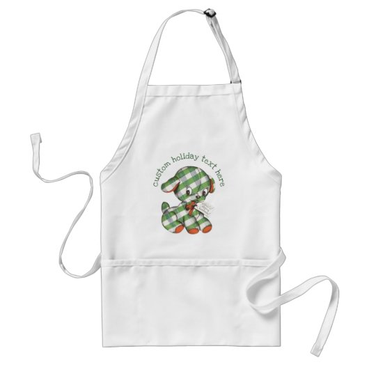 Oudroze Kerst Gingham Hond Knuffeldier Standaard Schort (Voorkant)