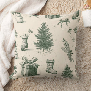 Oudroze Kerst toile bosgroen crème patroon Kussen