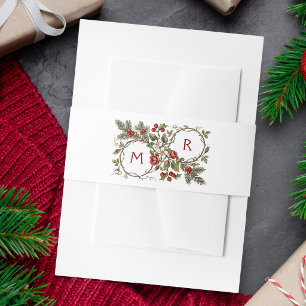 Oudroze Kerst Winter Bloemige Monogram Uitnodigingen Wikkel
