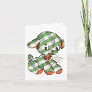 Oudroze Kerstmis Gingham Puppies Knuffel Feestdagen Kaart