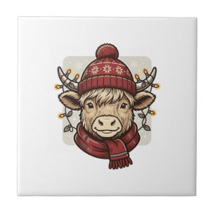 Oudroze Kerstmis Hoogland Koe Vector T-shirt Ontwe Tegeltje