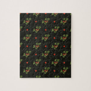 Oudroze Kerstmis Hulstbladeren en Sterren Patroon Legpuzzel