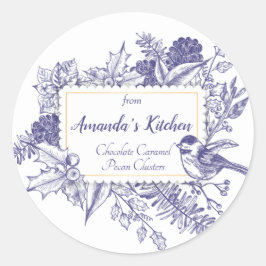 Oudroze Kersttoile, Vogel Dennenappels Ronde Sticker