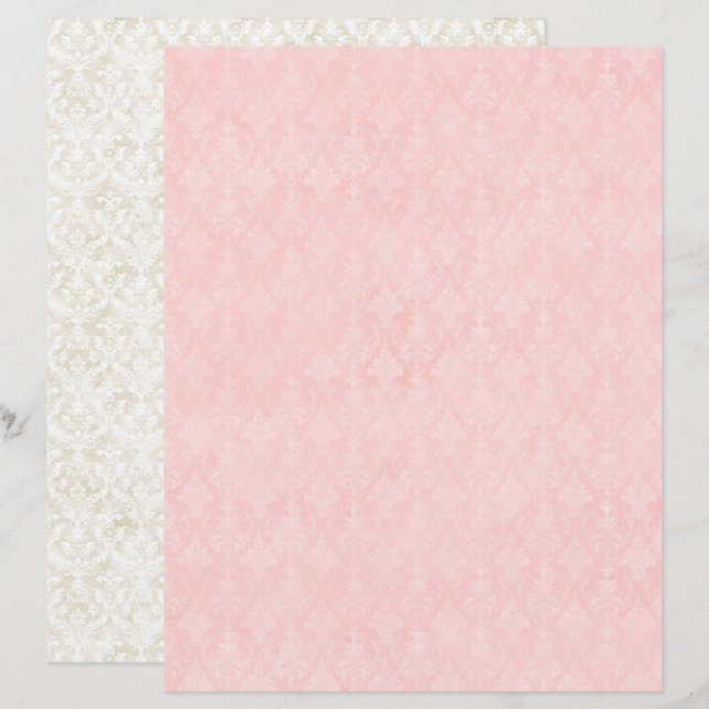 Oudroze Kwast Damast Scrapbook Papier (Voorkant / Achterkant)