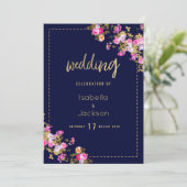 Oudroze marineblauw roze goud bloemmotief menu (Staand voorkant)