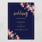 Oudroze marineblauw roze goud bloemmotief menu (Voorkant)