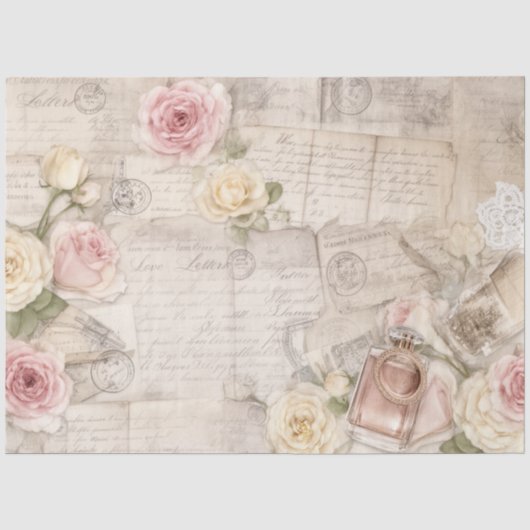 Oudroze Paris Roos Collage Decoupage Papier (Voorkant)