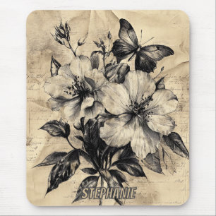 Oudroze Sepia Hibiscus Vlinder Boeket Muismat