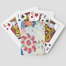 oudroze tabaksblad blauw wit roze groen bloemmotie pokerkaarten