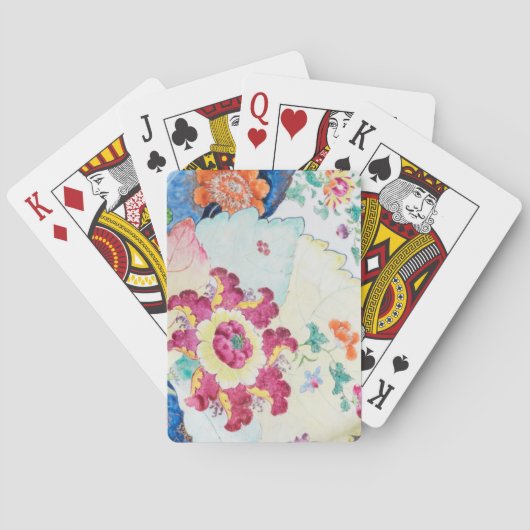 oudroze tabaksblad blauw wit roze groen bloemmotie pokerkaarten (Achterkant)