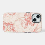 Oudroze Tulp Bloempatroon iPhone 15 Case (Achterkant horizontaal)