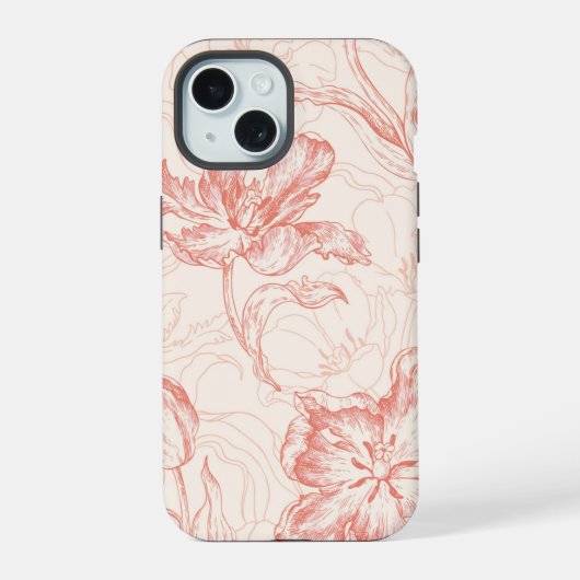 Oudroze Tulp Bloempatroon iPhone 15 Case (Achterkant)