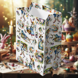 Oudroze waterverf Paashaas bloempatroon Medium Cadeauzakje