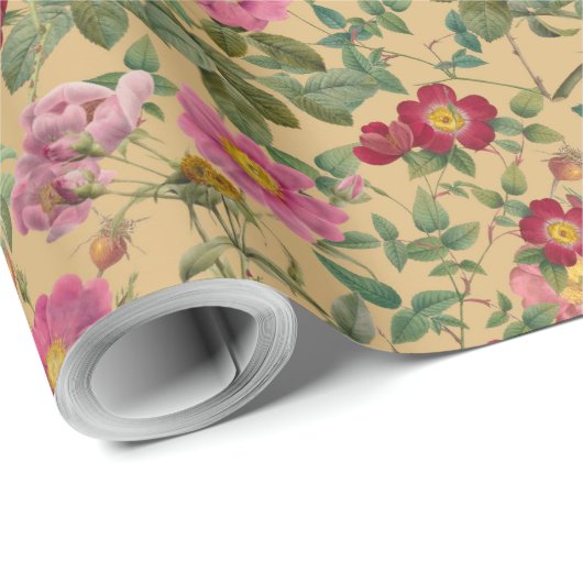 Oudroze Wildroos Papier in Warm Honingbeige (Rol Hoek)