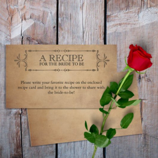 Oudrustieke oude perkamentrecept voor de bruid informatiekaartje