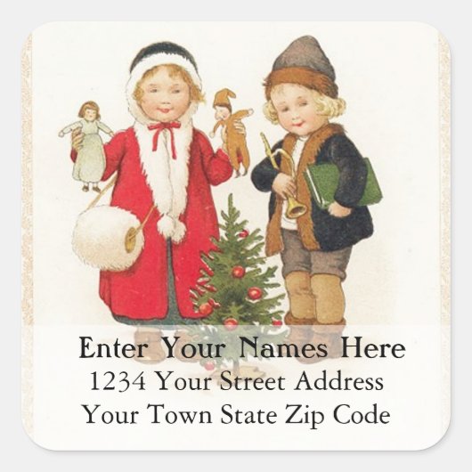 Oudwonderkinderen Met Speelgoed Adreslabel Vierkante Sticker (Voorkant)