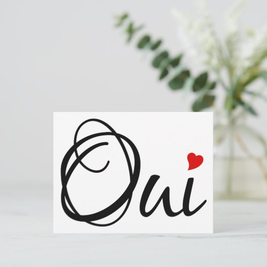 Oui, ja, Franse woordkunst met rood hart Briefkaart (Staand voorkant)