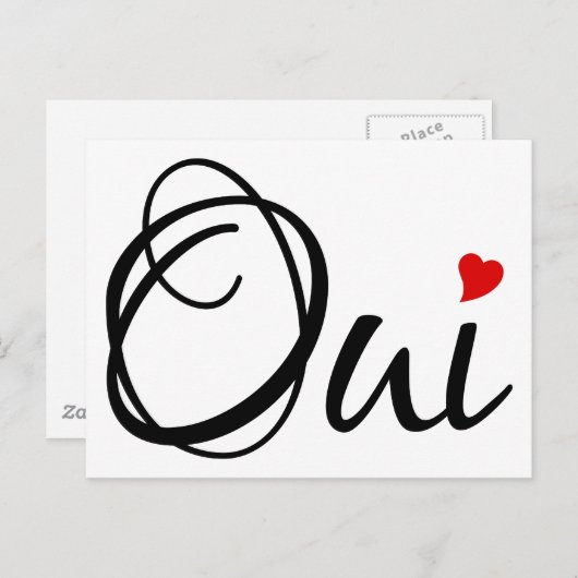 Oui, ja, Franse woordkunst met rood hart Briefkaart (Voorkant / Achterkant)