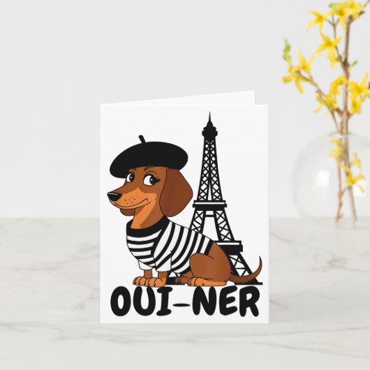 Oui-ner Dog Funny Dachshund Wiener Sausage Ween Do Kaart (Gele Bloem)