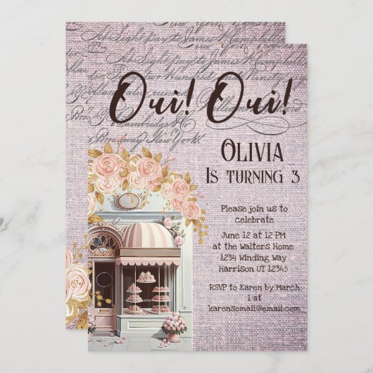 Oui Oui draait drie verjaardagsfeestje in Parijs Kaart (Voorkant / Achterkant)