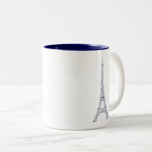 Oui Oui Eiffel Tower Paris Navy Two-Tone Mok (Voorkant rechts)