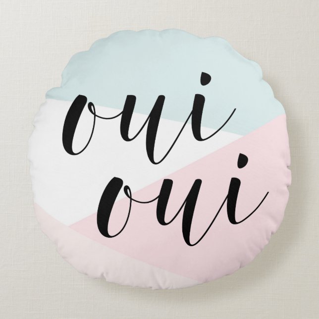 Oui Oui Moderne kalligrafie Blush geometrisch Rond Kussen (Voorkant)