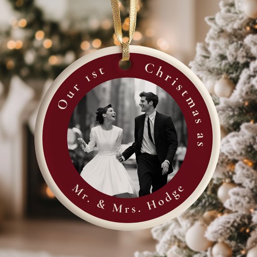Our 1st Christmas as Mr and Mrs Retro Photo Keramisch Ornament