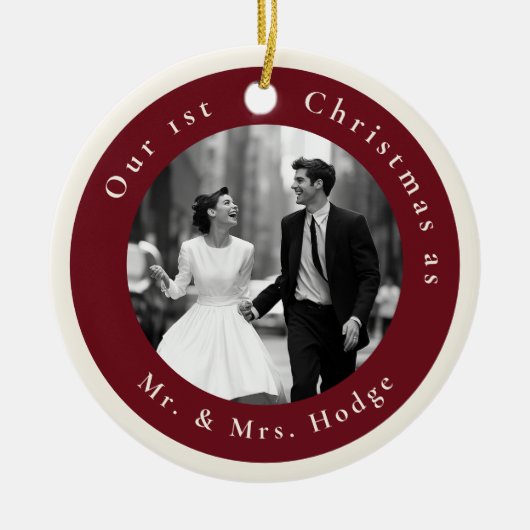Our 1st Christmas as Mr and Mrs Retro Photo Keramisch Ornament (Voorkant)