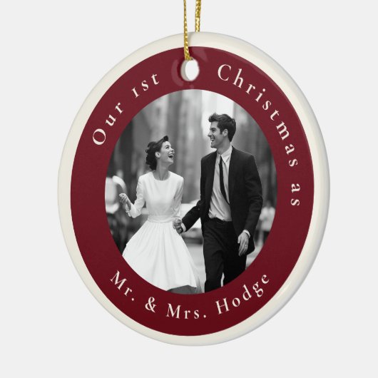 Our 1st Christmas as Mr and Mrs Retro Photo Keramisch Ornament (Links)