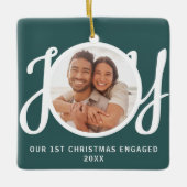 Our 1st Christmas Engaged Photo Green Keepsake Keramisch Ornament (Voorkant)