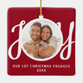 Our 1st Christmas Engaged Photo Red Keepsake Keramisch Ornament (Achterkant)