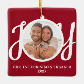 Our 1st Christmas Engaged Photo Red Keepsake Keramisch Ornament (Voorkant)