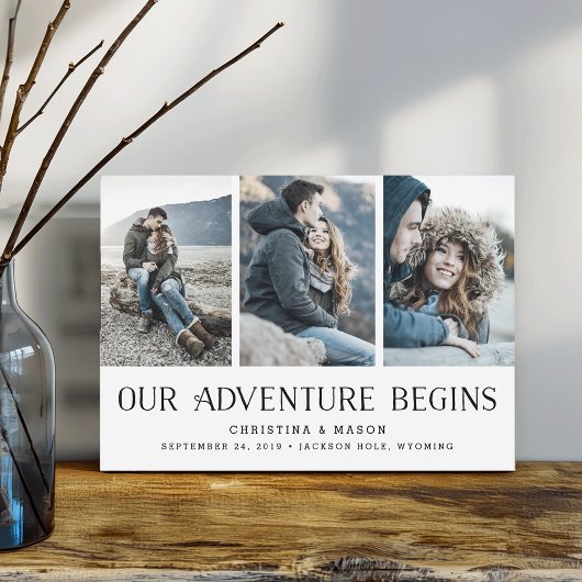Our Adventure Begins | Drie foto's bruiloft Save The Date