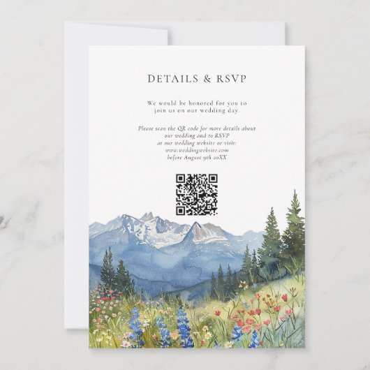 Our Adventure Mountain Wildflower QR Code Wedding Kaart (Achterkant)
