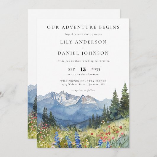 Our Adventure Mountain Wildflower QR Code Wedding Kaart (Voorkant / Achterkant)