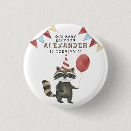 Our Baby Raccoon 1st Birthday  Ronde Button 3,2 Cm