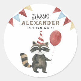 Our Baby Raccoon 1st Birthday  Ronde Sticker