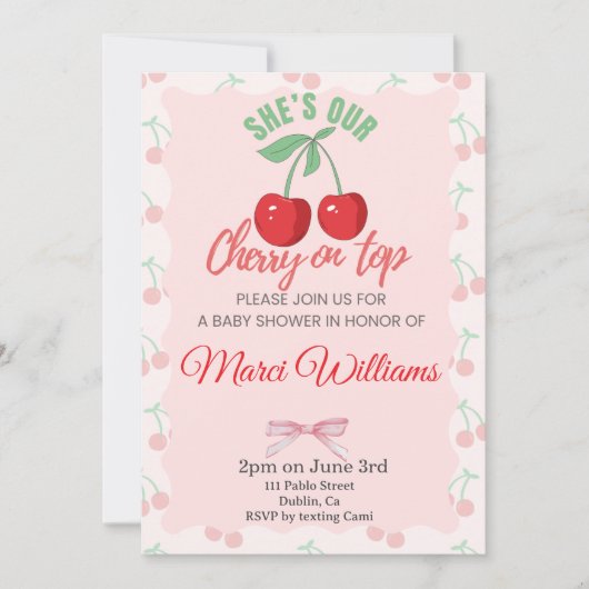 Our Cherry on Top Baby Shower Invitation Kaart (Voorkant)