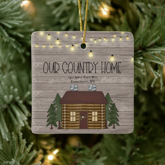 Our Country Home Log Cabin Your Address Christmas Keramisch Ornament (Boom)