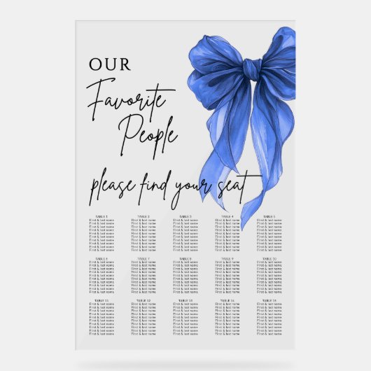 Our Favorite People Bow Wedding Seating Chart Acryl Bord (Voorkant)