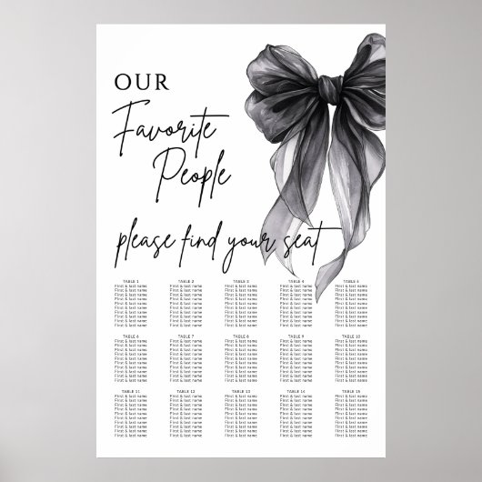 Our Favorite People Bow Wedding Seating Chart Poster (Voorkant)