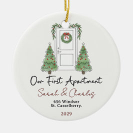 Our First Apartment Custom Names & Year Keramisch Ornament