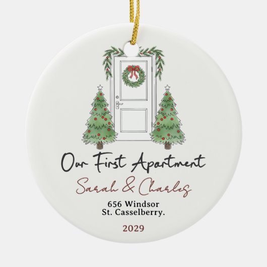 Our First Apartment Custom Names & Year Keramisch Ornament (Voorkant)